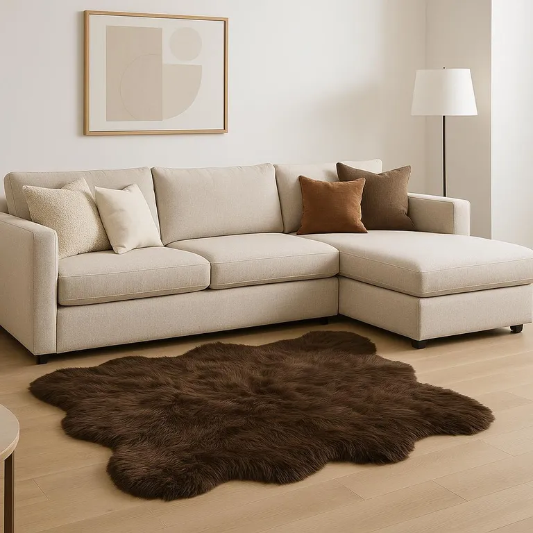Chocolate Faux Sheepskin Non Skid Area Rug Photo 5