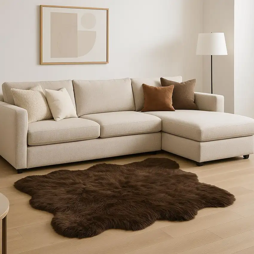Chocolate Faux Sheepskin Shag Washable Area Rug Photo 1