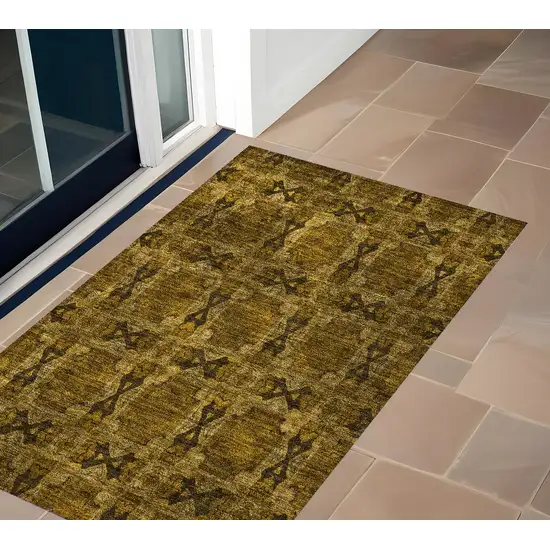Chocolate Floral Medallion Washable Non Skid Indoor Outdoor Area Rug Photo 1