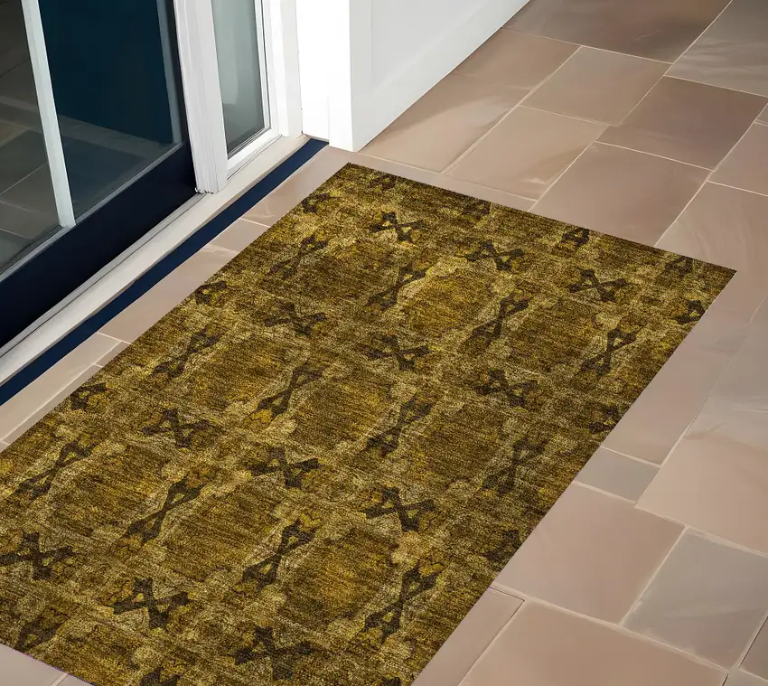 Chocolate Floral Medallion Washable Non Skid Indoor Outdoor Area Rug Photo 1