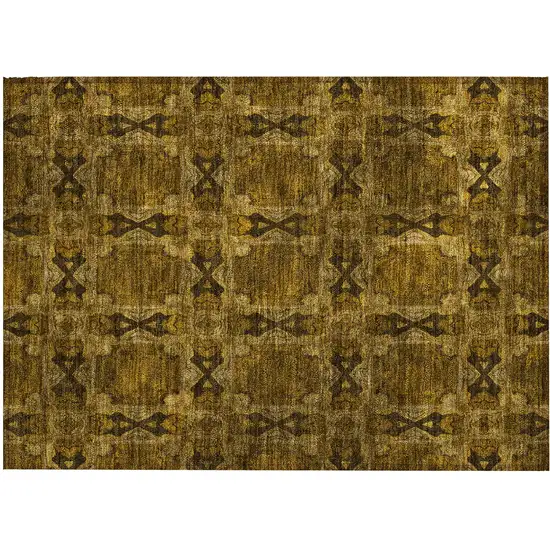 Chocolate Floral Medallion Washable Non Skid Indoor Outdoor Area Rug Photo 2