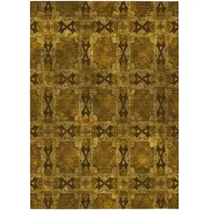 Photo of Chocolate Floral Medallion Washable Non Skid Indoor Outdoor Area Rug