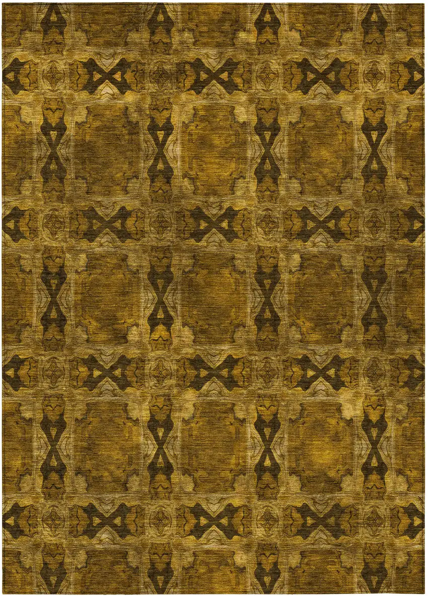 Chocolate Floral Medallion Washable Non Skid Indoor Outdoor Area Rug Photo 2