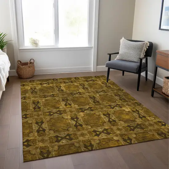 Chocolate Floral Medallion Washable Non Skid Indoor Outdoor Area Rug Photo 9