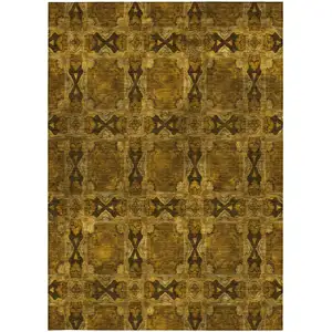 Photo of Chocolate Floral Medallion Washable Non Skid Indoor Outdoor Area Rug