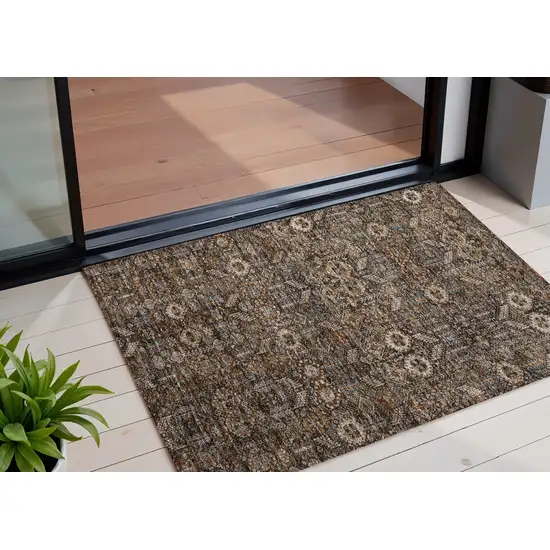 Chocolate Tribal Washable Indoor Outdoor Area Rug Photo 1