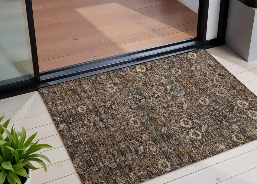 Chocolate Tribal Washable Indoor Outdoor Area Rug Photo 1