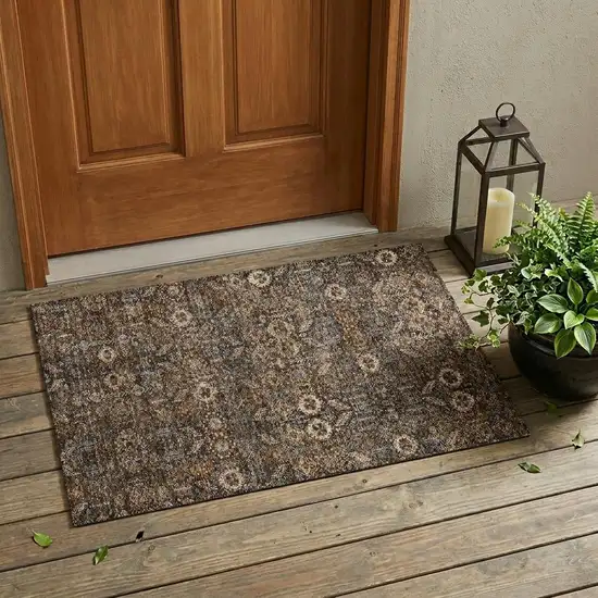 Chocolate Tribal Washable Indoor Outdoor Area Rug Photo 1