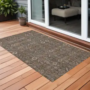Photo of Chocolate Floral Washable Non Skid Indoor Outdoor Area Rug
