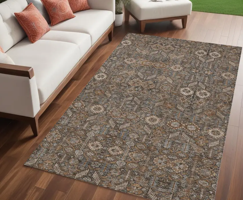 Chocolate Tribal Washable Indoor Outdoor Area Rug Photo 2