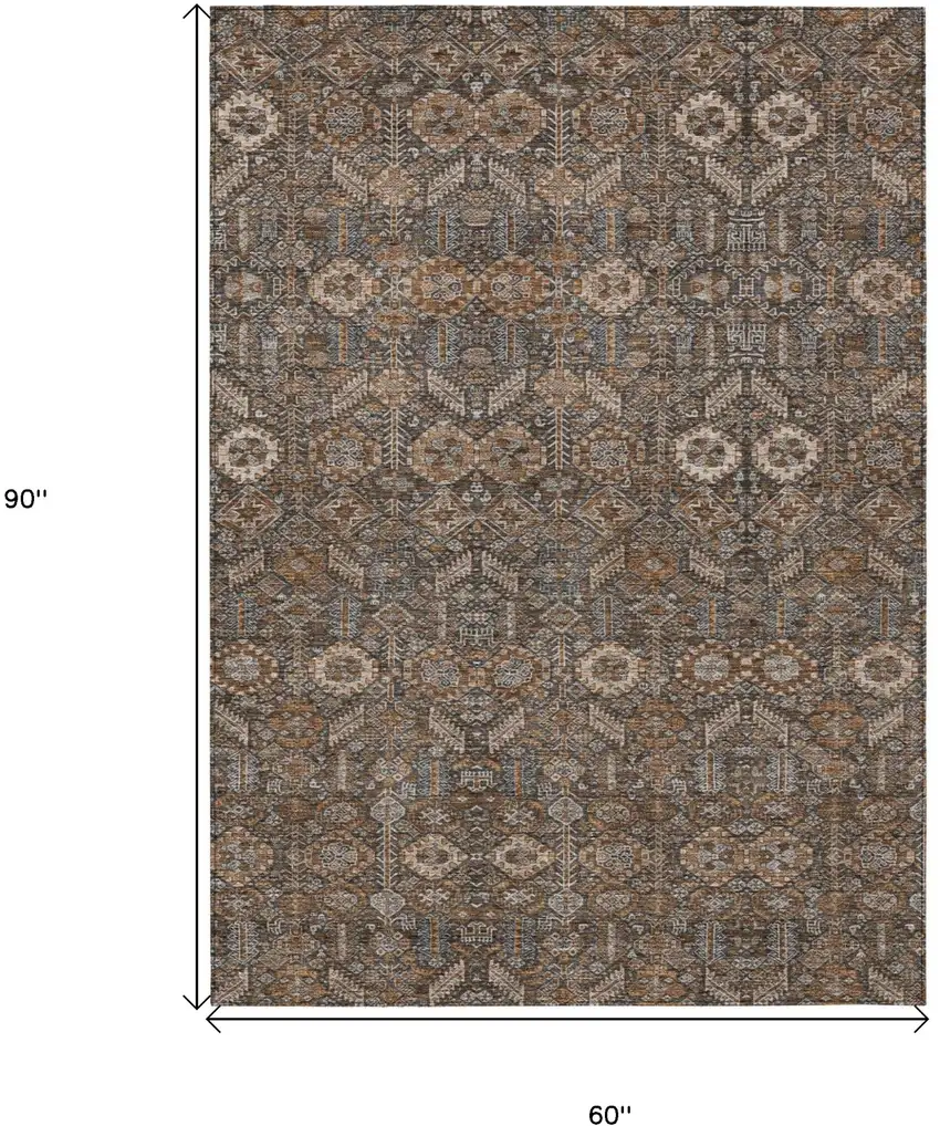 Chocolate Tribal Washable Indoor Outdoor Area Rug Photo 8