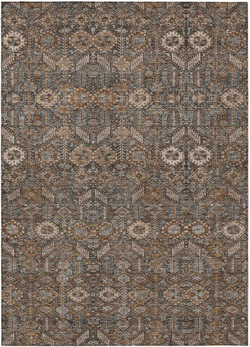 Chocolate Floral Washable Non Skid Indoor Outdoor Area Rug Photo 2