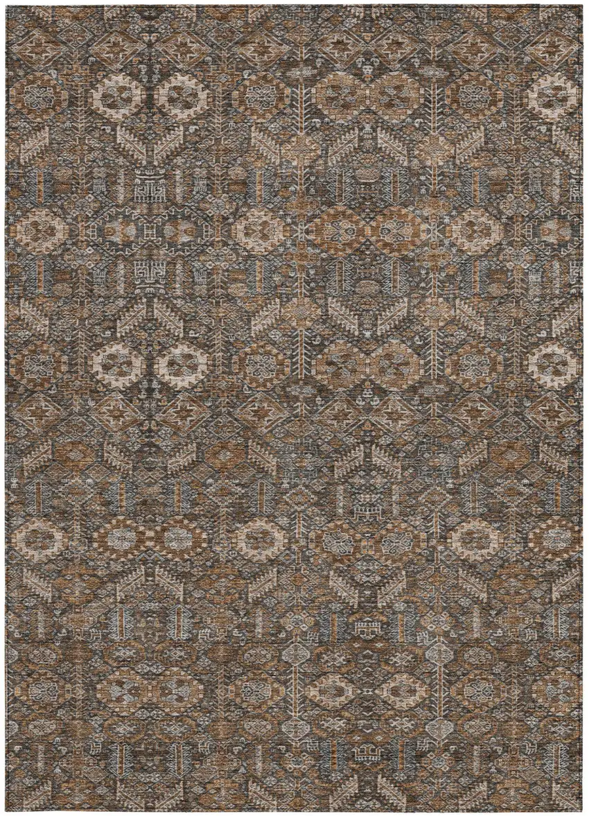 Chocolate Floral Washable Non Skid Indoor Outdoor Area Rug Photo 5