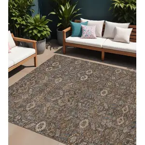 Photo of Chocolate Floral Washable Non Skid Indoor Outdoor Area Rug