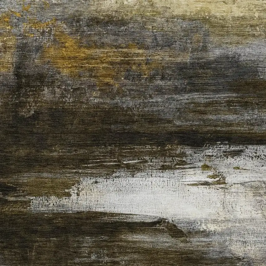 Chocolate Gold And Beige Abstract Washable Indoor Outdoor Area Rug Photo 3