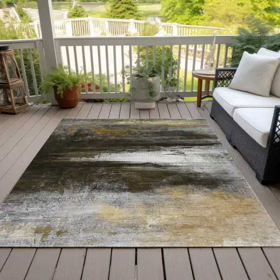 Chocolate Gold And Beige Abstract Washable Indoor Outdoor Area Rug Photo 8