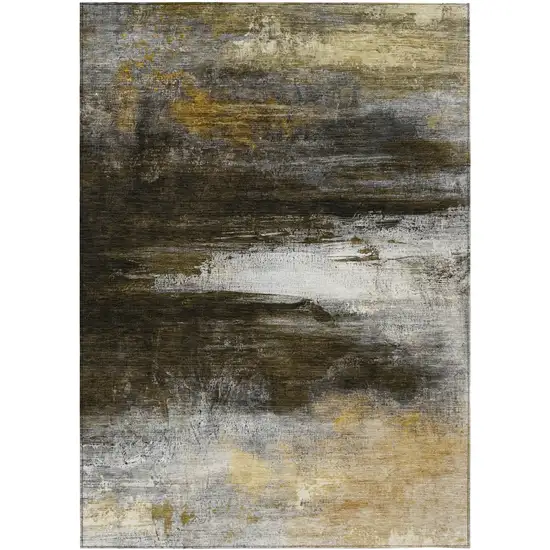 Chocolate Gold And Beige Abstract Washable Indoor Outdoor Area Rug Photo 8
