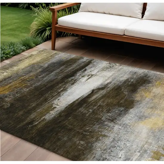 Chocolate Gold And Beige Abstract Washable Indoor Outdoor Area Rug Photo 2