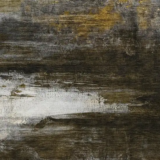 Chocolate Gold And Beige Abstract Washable Indoor Outdoor Area Rug Photo 3