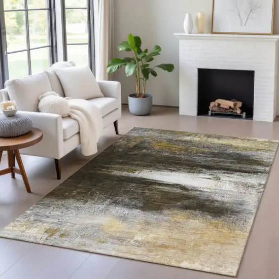 Chocolate Gold And Beige Abstract Washable Indoor Outdoor Area Rug Photo 5