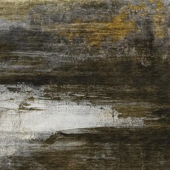 Chocolate Gold And Beige Abstract Washable Indoor Outdoor Area Rug Photo 3