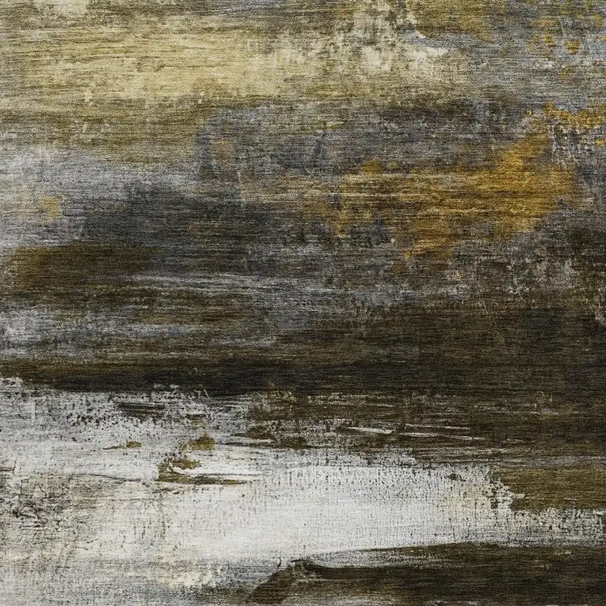 Chocolate Gold And Beige Abstract Washable Indoor Outdoor Area Rug Photo 3