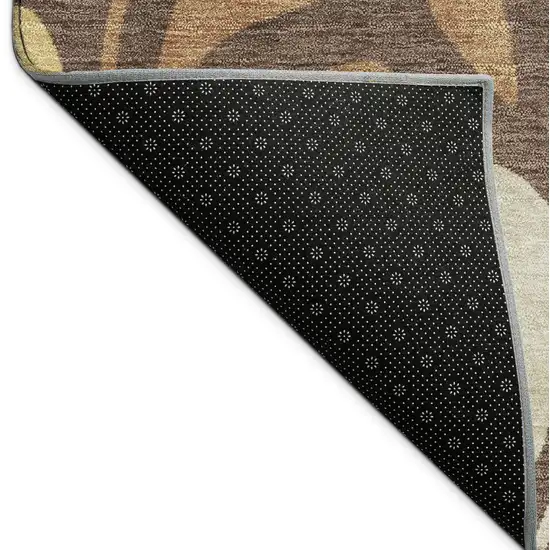 Chocolate Gold And Beige Botanical Leaves Washable Indoor Outdoor Area Rug Photo 5