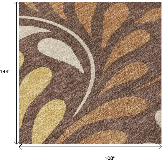 Chocolate Gold And Beige Botanical Leaves Washable Indoor Outdoor Area Rug Photo 7