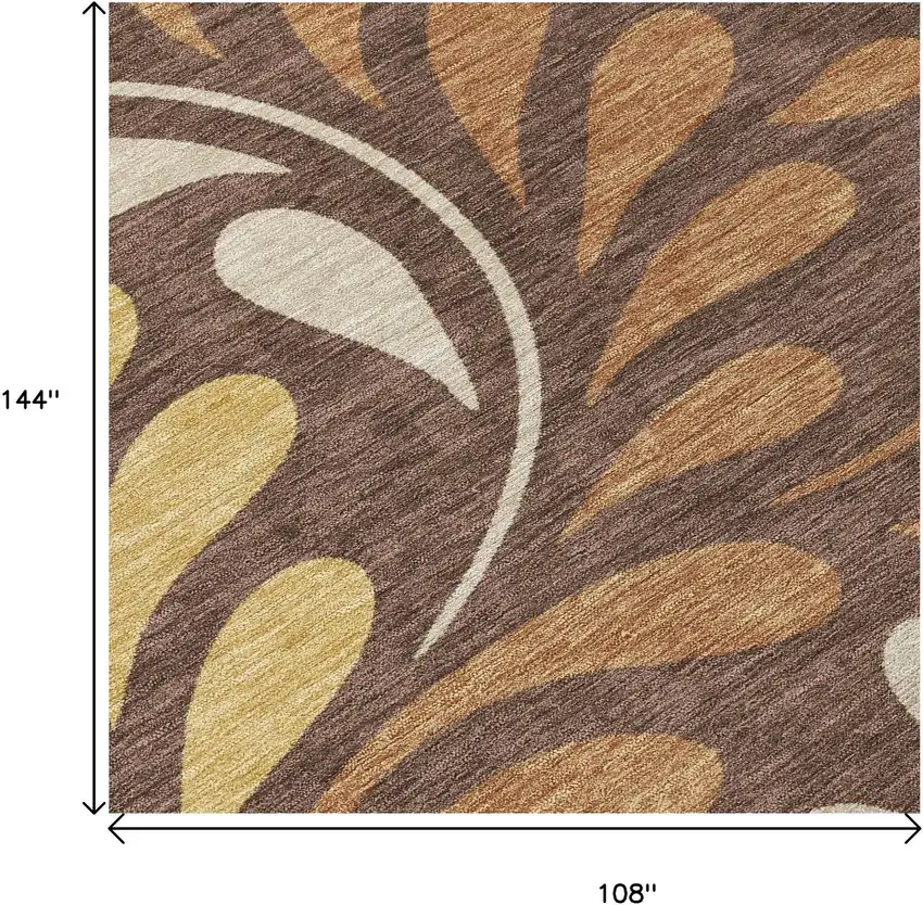 Chocolate Gold And Beige Botanical Leaves Washable Indoor Outdoor Area Rug Photo 7