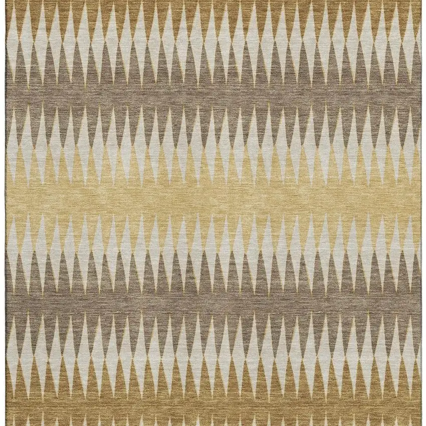 Chocolate Gold And Beige Striped Washable Area Rug With UV Protection Photo 3