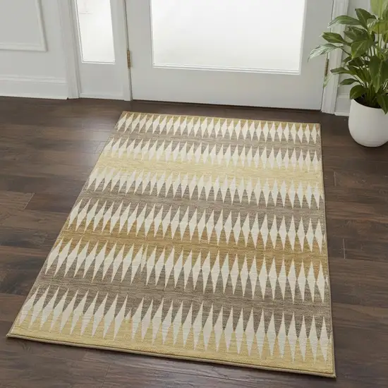 Chocolate Gold And Beige Striped Washable Area Rug With UV Protection Photo 2