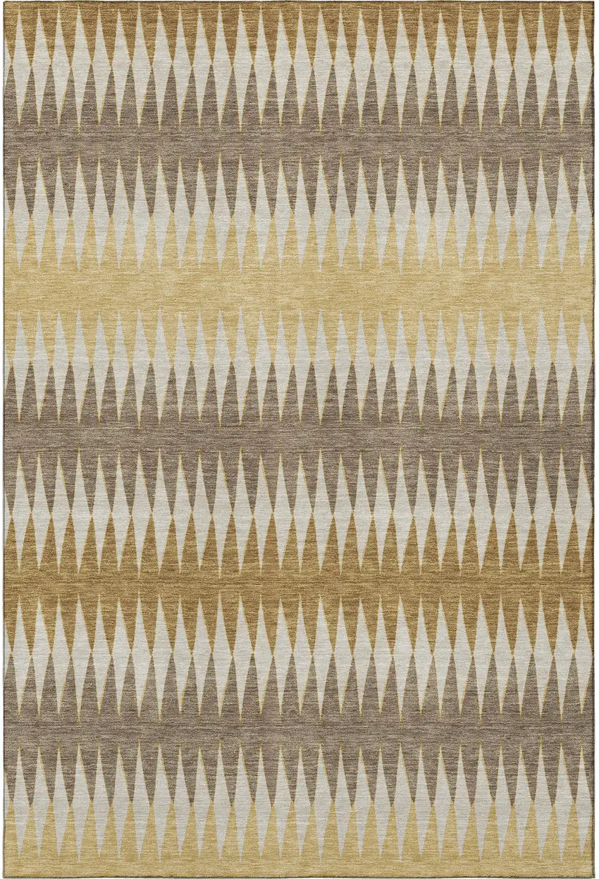 Chocolate Gold And Beige Striped Washable Area Rug With UV Protection Photo 4