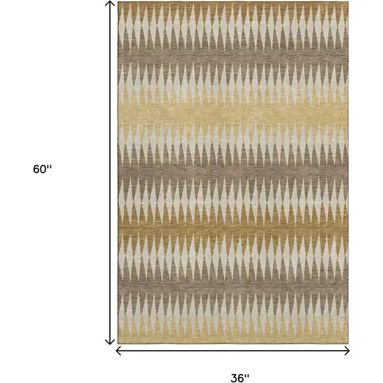 Chocolate Gold And Beige Striped Washable Area Rug With UV Protection Photo 3