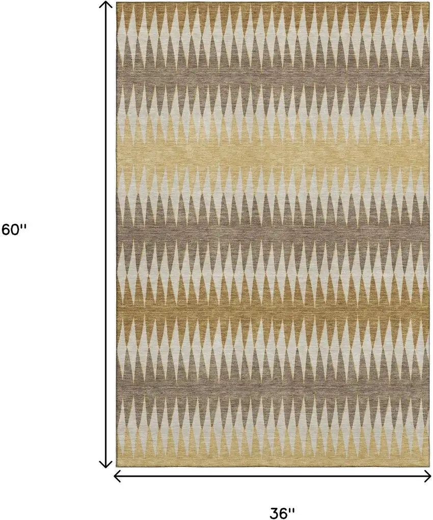 Chocolate Gold And Beige Striped Washable Area Rug With UV Protection Photo 3