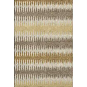 Photo of Chocolate Gold And Beige Striped Washable Area Rug With UV Protection