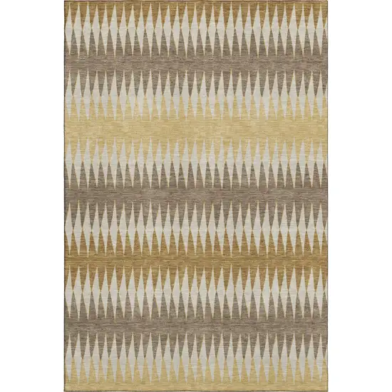 Chocolate Gold And Beige Striped Washable Area Rug With UV Protection Photo 1