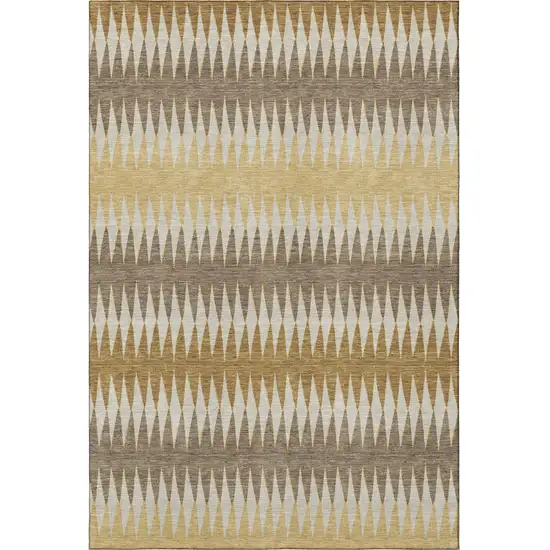 Chocolate Gold And Beige Striped Washable Area Rug With UV Protection Photo 3
