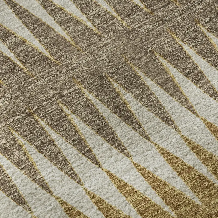 Chocolate Gold And Beige Striped Washable Area Rug With UV Protection Photo 9