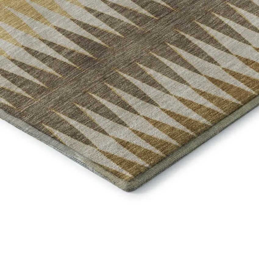 Chocolate Gold And Beige Striped Washable Area Rug With UV Protection Photo 7