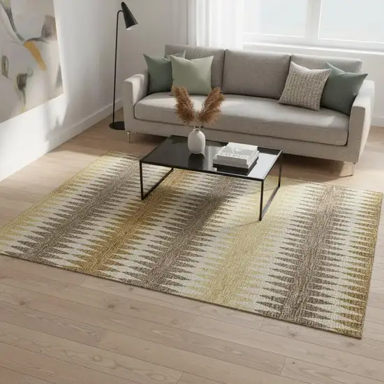 Chocolate Gold And Beige Striped Washable Area Rug With UV Protection Photo 2