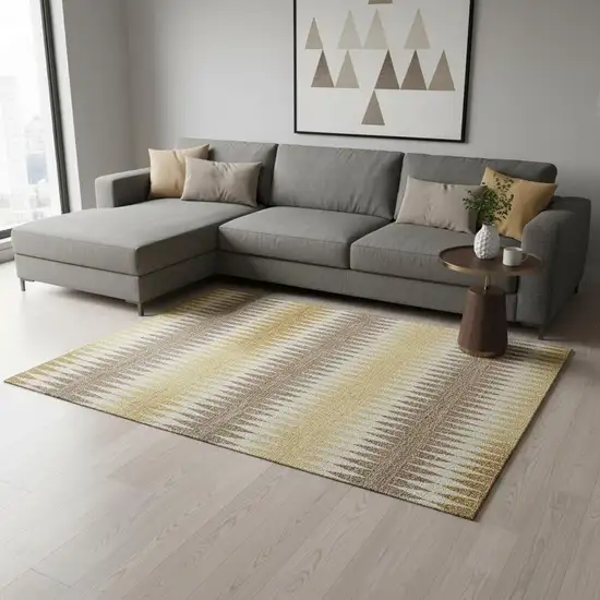 Chocolate Gold And Beige Striped Washable Area Rug With UV Protection Photo 2
