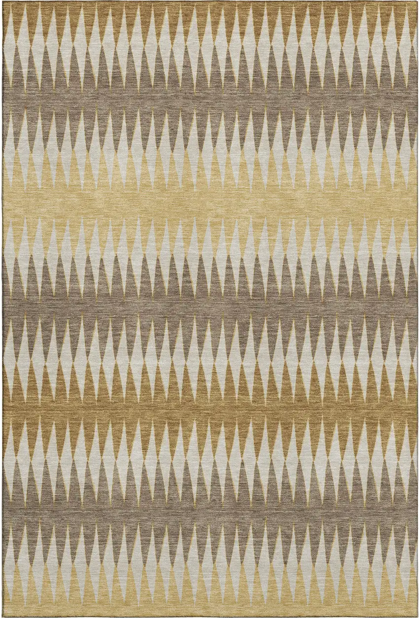 Chocolate Gold And Beige Striped Washable Area Rug With UV Protection Photo 1