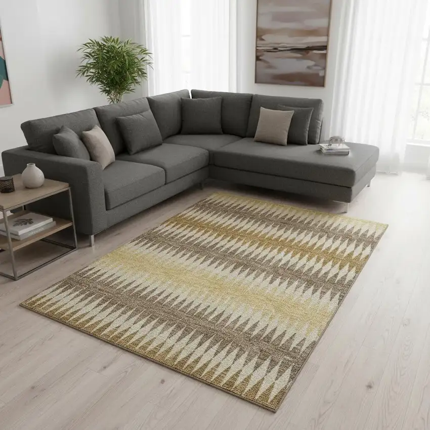 Chocolate Gold And Beige Striped Washable Area Rug With UV Protection Photo 2