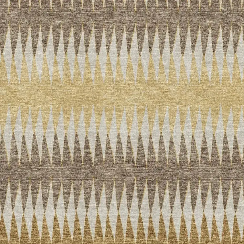 Chocolate Gold And Beige Striped Washable Area Rug With UV Protection Photo 3