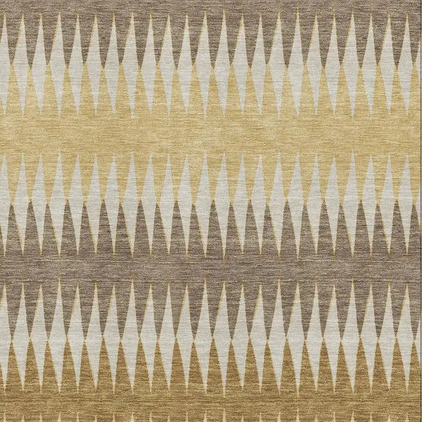 Chocolate Gold And Beige Striped Washable Area Rug With UV Protection Photo 3