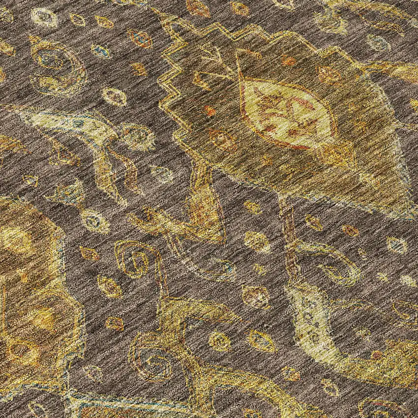 Chocolate Gold And Burgundy Ikat Washable Indoor Outdoor Area Rug Photo 7