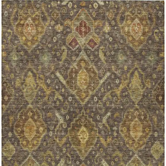 Chocolate Gold And Burgundy Ikat Washable Indoor Outdoor Area Rug Photo 6