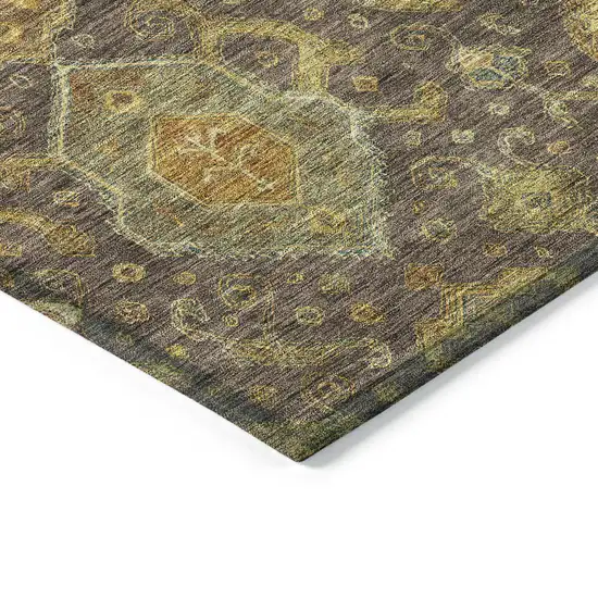 Chocolate Gold And Burgundy Ikat Washable Indoor Outdoor Area Rug Photo 6