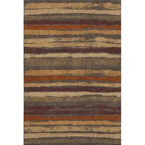 Photo of Chocolate Gold And Burgundy Striped Washable Area Rug With UV Protection