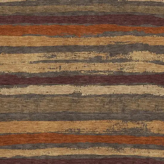 Chocolate Gold And Burgundy Striped Washable Area Rug With UV Protection Photo 2